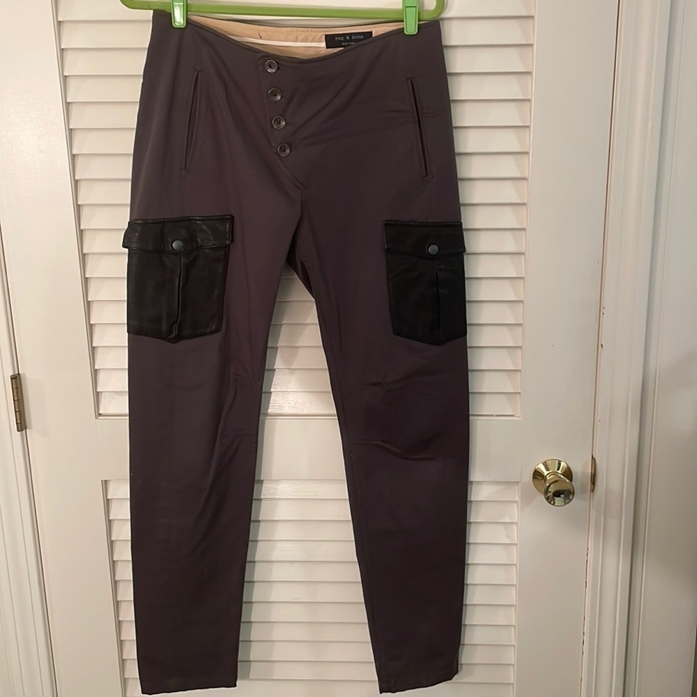 Rag & Bone New York Bowed Military Style Lambskin Leather Outside Pocket Pants